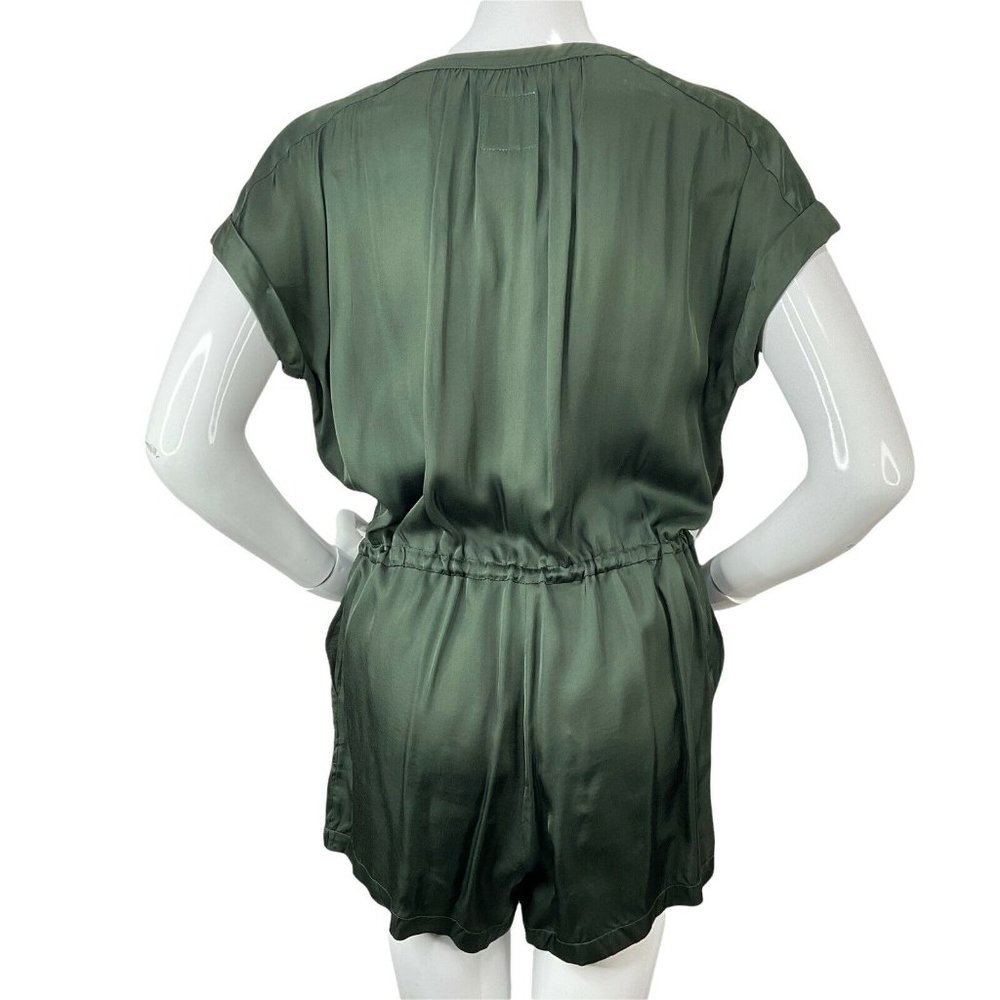 Chaser Romper Womens Size M Green Silky Feel Drawstring Shorts Button Up Nwt $88 - Picture 3 of 9